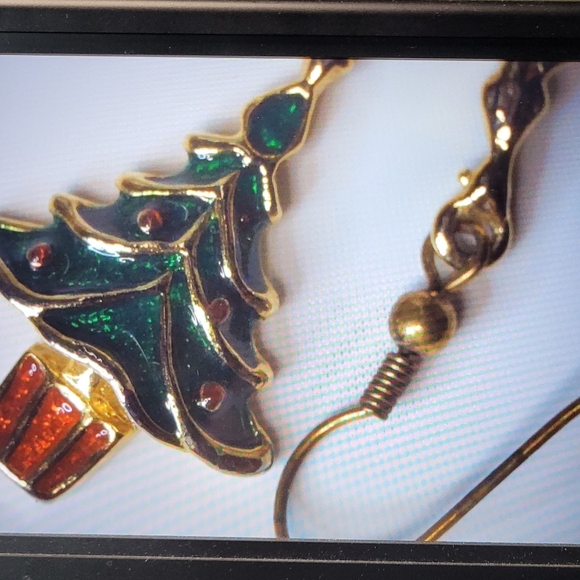 Enameled Christmas Tree Dangle Earrings - Picture 5 of 7